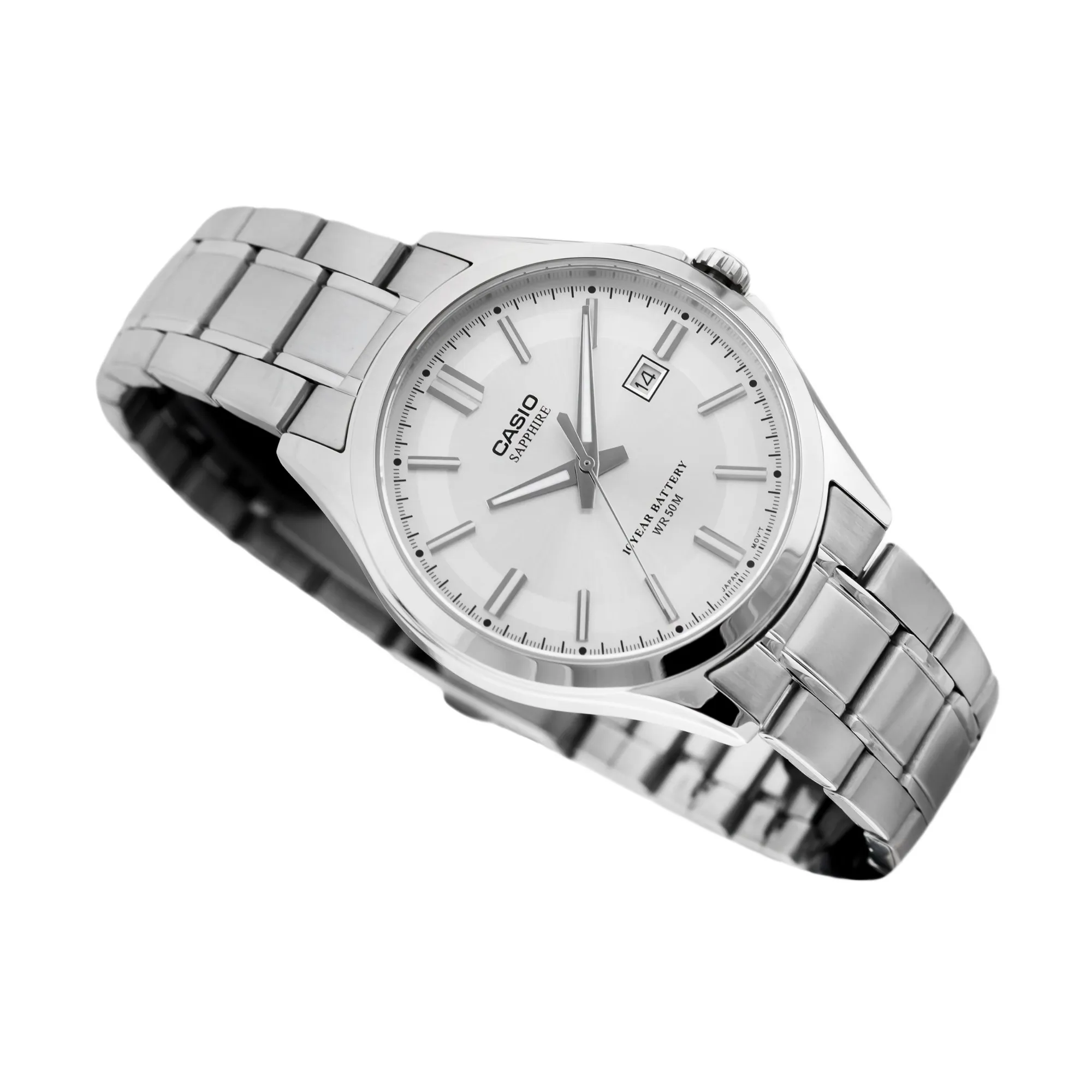 WW1458 Casio Enticer Sapphire Date Stainless Steel Chain Watch MTS-100D-7AVDF