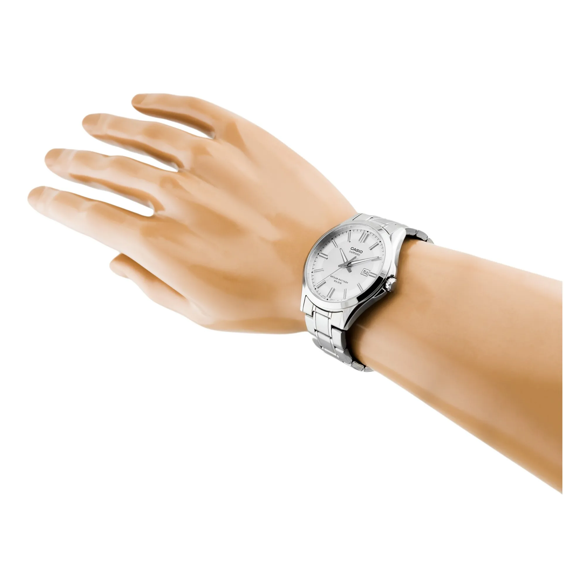 WW1458 Casio Enticer Sapphire Date Stainless Steel Chain Watch MTS-100D-7AVDF