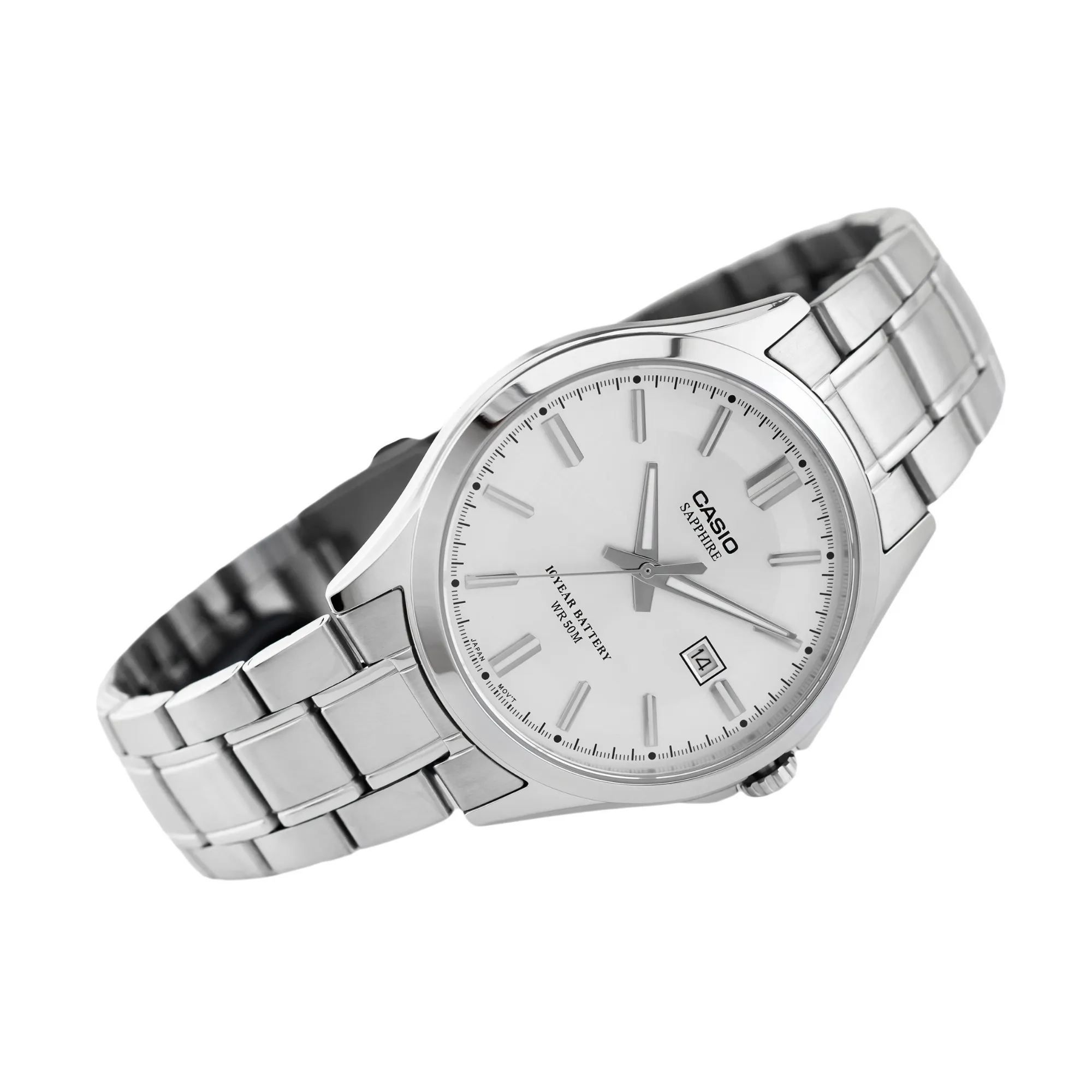 WW1458 Casio Enticer Sapphire Date Stainless Steel Chain Watch MTS-100D-7AVDF