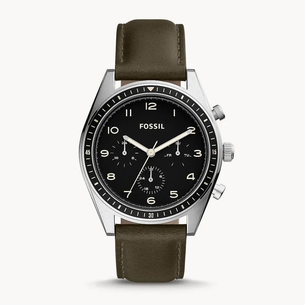 WW1738 Fossil Wilkin Multifunction Stainless Steel Silver Leather Belt Watch BQ2614