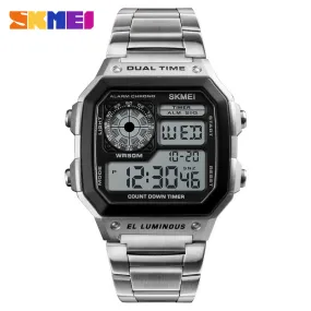WW1854 Skmei Dual Time Digital Silver Chain Watch 1335