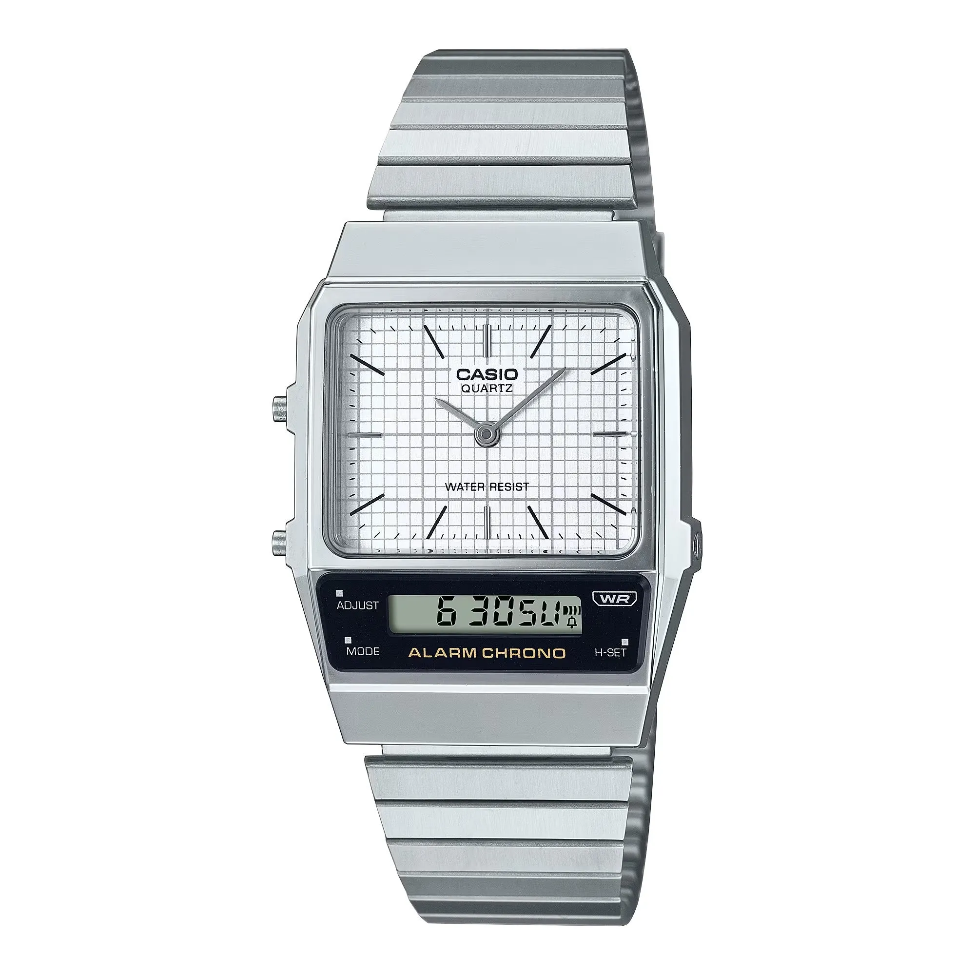 WW2090 Casio Vintage Dual Time Silver Chain Watch AQ-800E-7ADF