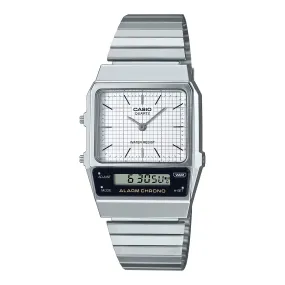 WW2090 Casio Vintage Dual Time Silver Chain Watch AQ-800E-7ADF