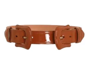 Zimmermann Double Buckle Belt | Patent Shiny Leather, Topstitching, Tan/Brown